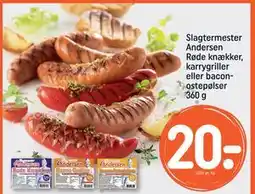 REMA 1000 Slagtermester Andersen Røde knækker, karrygriller eller baconostepølser 360 g tilbud