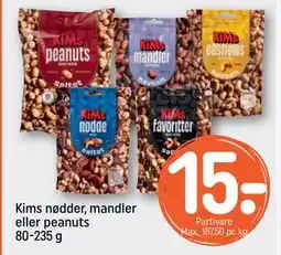 REMA 1000 Kims nødder, mandler eller peanuts 80-235 g tilbud