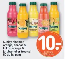 REMA 1000 Sunjoy hindbær, orange, ananas & kokos, orange & jordbær eller tropical 50 cl. Ex. pant tilbud