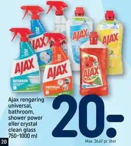 REMA 1000 Ajax rengøring universal, bathroom, shower power eller crystal clean glass 750-1000 ml tilbud