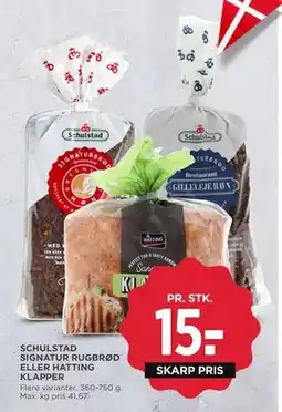 MENY SCHULSTAD SIGNATUR RUGBRØD ELLER HATTING KLAPPER tilbud