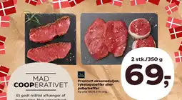 Kvickly Premium oksemedaljon, tykstegsbøffer eller peberbøffer tilbud