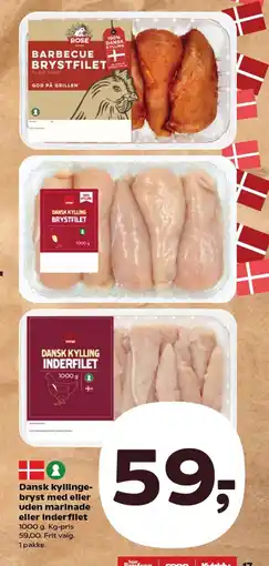 Kvickly Dansk kyllinge- bryst med eller uden marinade eller inderfilet tilbud