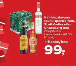 Kvickly Kahlua, Havana Club Especiel Rom, Stoli Vodka eller Underberg Box tilbud