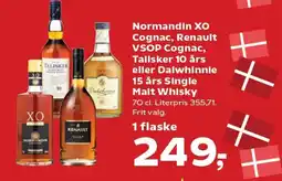 Kvickly Normandin XO Cognac, Renault VSOP Cognac, Talisker 10 års eller Dalwhinnie 15 års Single Malt Whisky tilbud