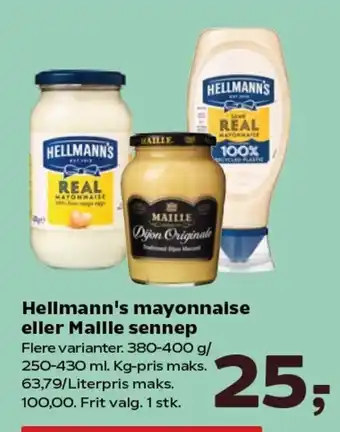 Kvickly Hellmann's mayonnaise eller Maille sennep tilbud