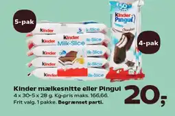Kvickly Kinder mælkesnitte eller Pingui tilbud