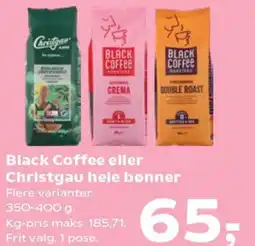 Kvickly Black Coffee eller Christgau hele bønner tilbud