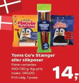 Kvickly Toms Go'e Stænger eller slikposer tilbud