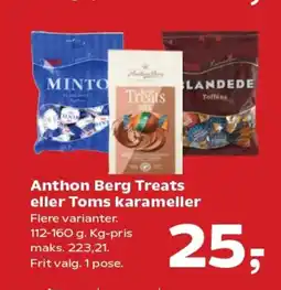 Kvickly Anthon Berg Treats eller Toms karameller tilbud