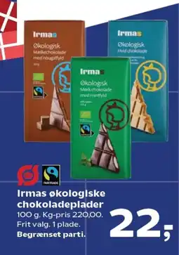 Kvickly Irmas økologiske chokoladeplader tilbud