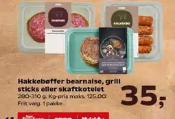 SuperBrugsen Hakkebøffer bearnaise, grill sticks eller skaftkotelet 280-310 g. Kg-pris maks. 125,00. tilbud