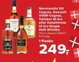 SuperBrugsen Normandin XO Cognac, Renault VSOP Cognac, Talisker 10 års eller Dalwhinnie 15 års Single Malt Whisky tilbud