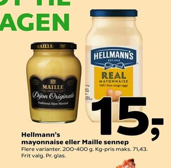 Coop 365 Hellmann's mayonnaise eller Maille sennep tilbud