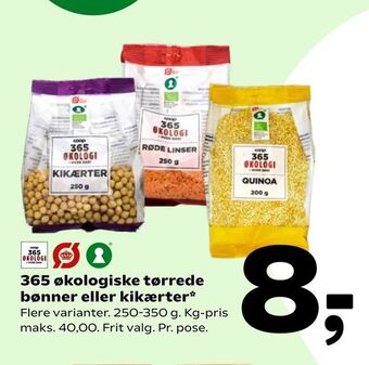 Coop 365 365 økologiske tørrede bønner eller kikærter tilbud