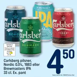 REMA 1000 CARLSBERG pilsner, Nordic 0.0%, 1883 eller Brewmasters IPA tilbud