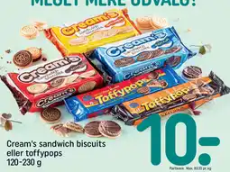 REMA 1000 Cream's sandwich biscuits eller toffypops tilbud