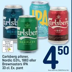 REMA 1000 Carlsberg pilsner, Nordic 9,9%, 1883 eller Brewmasters IPA tilbud