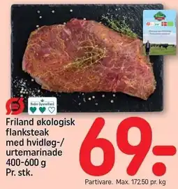 REMA 1000 Friland økologisk flanksteak med hvidløg-/urtemarinarede 400-600 g Pr. stk tilbud