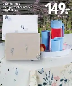 REMA 1000 Dug i hørlook med print elelr broderi 140x250 cm tilbud