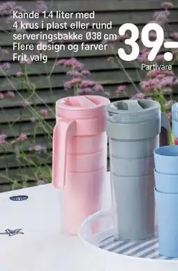 REMA 1000 Kande 1,4 liter med krus i plast eller rund serveringsbakke Ø38 cm Flere design og farver Frit valg tilbud