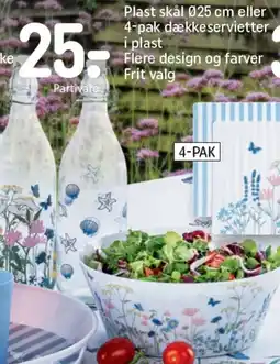 Plast skål 025 cm eller 4-pak dækkeservietter i plast