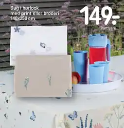 Dug i hørlook med print eller broderi