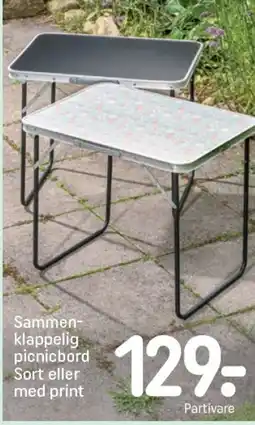 Sammen- klappelig picnicbord sort eller med print