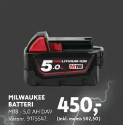 Davidsen MILWAUKEE BATTERI tilbud