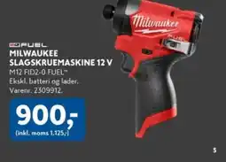 Davidsen MILWAUKEE SLAGSKRUEMASKINE 12 V M12 FID2-0 FUEL™ Ekskl. batteri og lader. Varenr. 2309912. tilbud
