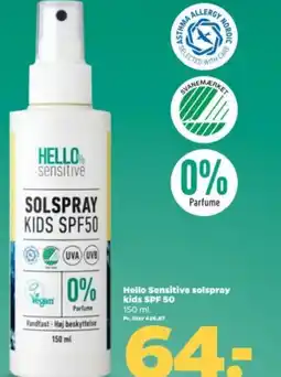 Netto Hello Sensitive solspray kids SPF 50 tilbud