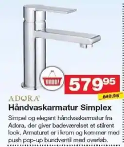 Bauhaus ADORA Håndvaskarmatur simplex tilbud