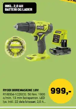 XL-BYG RYOBI Boremaskine 18V tilbud