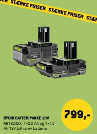 XL-BYG RYOBI Batteripakke 18V tilbud