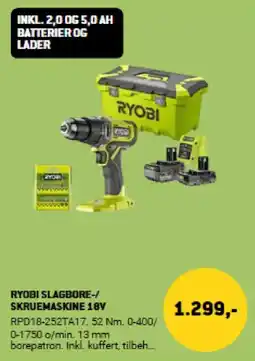 XL-BYG RYOBI Slagbore-/ skruemaskine 18V tilbud
