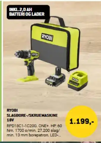 XL-BYG RYOBI Slagbore-/skruemaskine 18V tilbud
