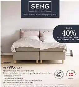 SengeSpecialisten SPAR 40% PÅ ALLE DUNLOPILLO SENGE MED SUPREME TOPMADRAS tilbud