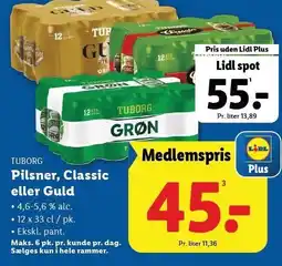 Lidl Tuborg Pilsner, Classic eller Guld tilbud