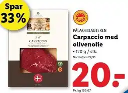 Lidl PÅLÆGSSLAGTEREN Carpaccio med olivenolie tilbud