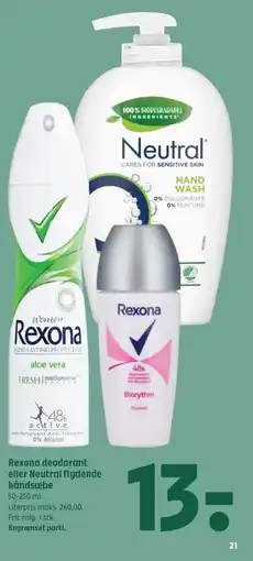 Coop 365 Rexona deodorant eller Neutral flydende håndsæbe tilbud