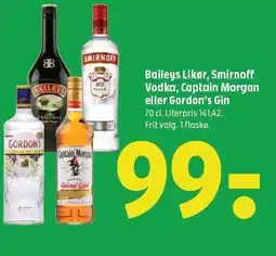 Coop 365 Baileys likør, Smirnoff Vodka, Captain Morgan eller Gordon's Gin tilbud