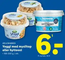 Lidl ARLA/MAMMEN Yoggi med myslitop eller hytteost tilbud