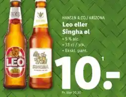 Lidl HANSEN & CO./ ARIZONA Leo eller Singha øl tilbud
