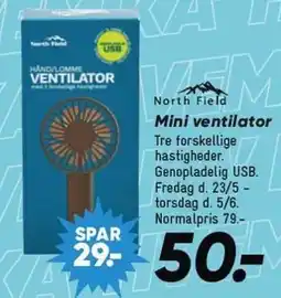 Bilka NORTH FIELD Mini ventilator tilbud