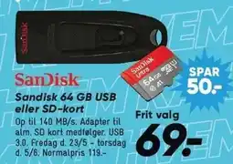 Bilka Sandisk 64 GB USB eller SD-kort tilbud