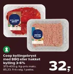 Kvickly Coop kyllingebryst med BBQ eller hakket kylling 3-6% tilbud