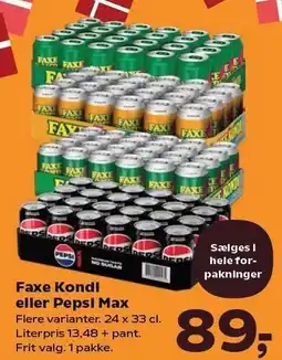Kvickly Faxe Kondi eller Pepsi Max tilbud