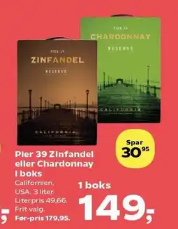 Kvickly Pier 39 Zinfandel eller Chardonnay i boks tilbud