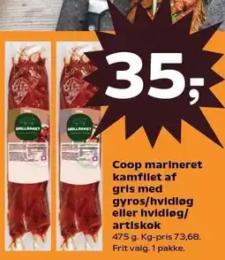 Kvickly Coop marineret kamfilet af gris med gyros/hvidløg eller hvidløg/artiskok tilbud