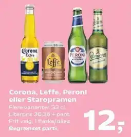 Kvickly Corona, Leffe, Peroni eller Staropramen tilbud